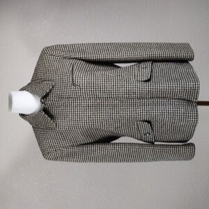 LRL Petite Houndstooth Silk Wool Blazer Jacket Size 10P Black/Tan Zip - Up